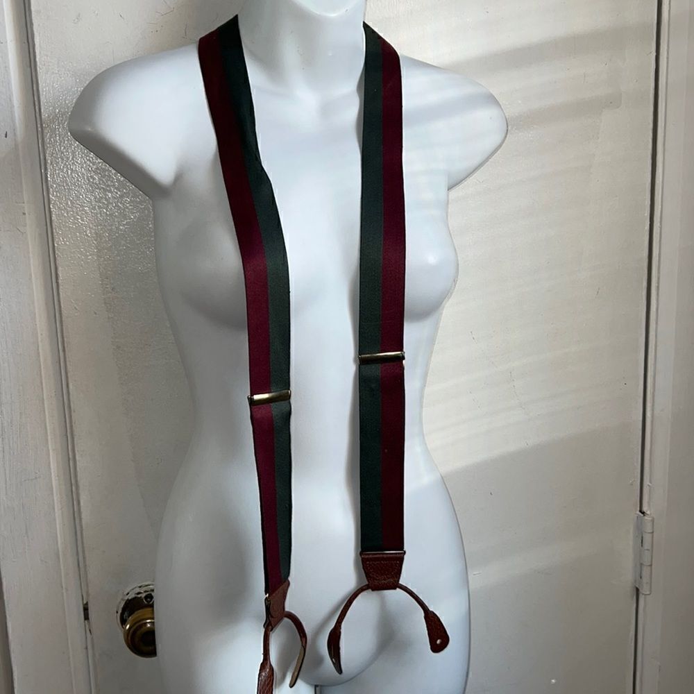 Maroon, Green and Tan Nylon Braces/Suspenders
